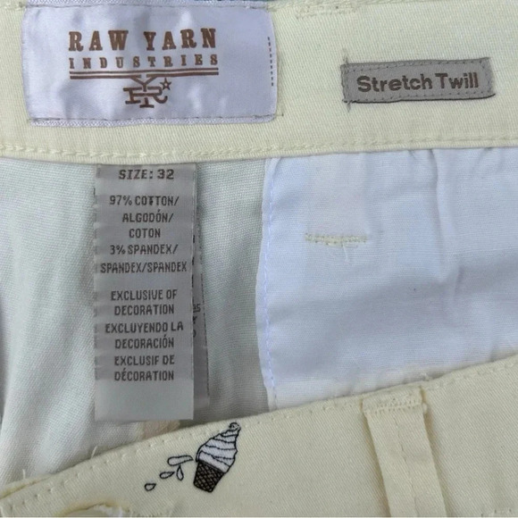 Raw Yarn Industries Men’s Stretch Twill Light Yellow Shorts 
Ice Cream Cones - Picture 5 of 7